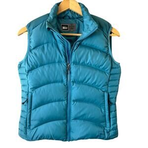 REI Goose Down Puffer Vest Women’s XS Blue Winter Ski Outdoors Hiking Warm